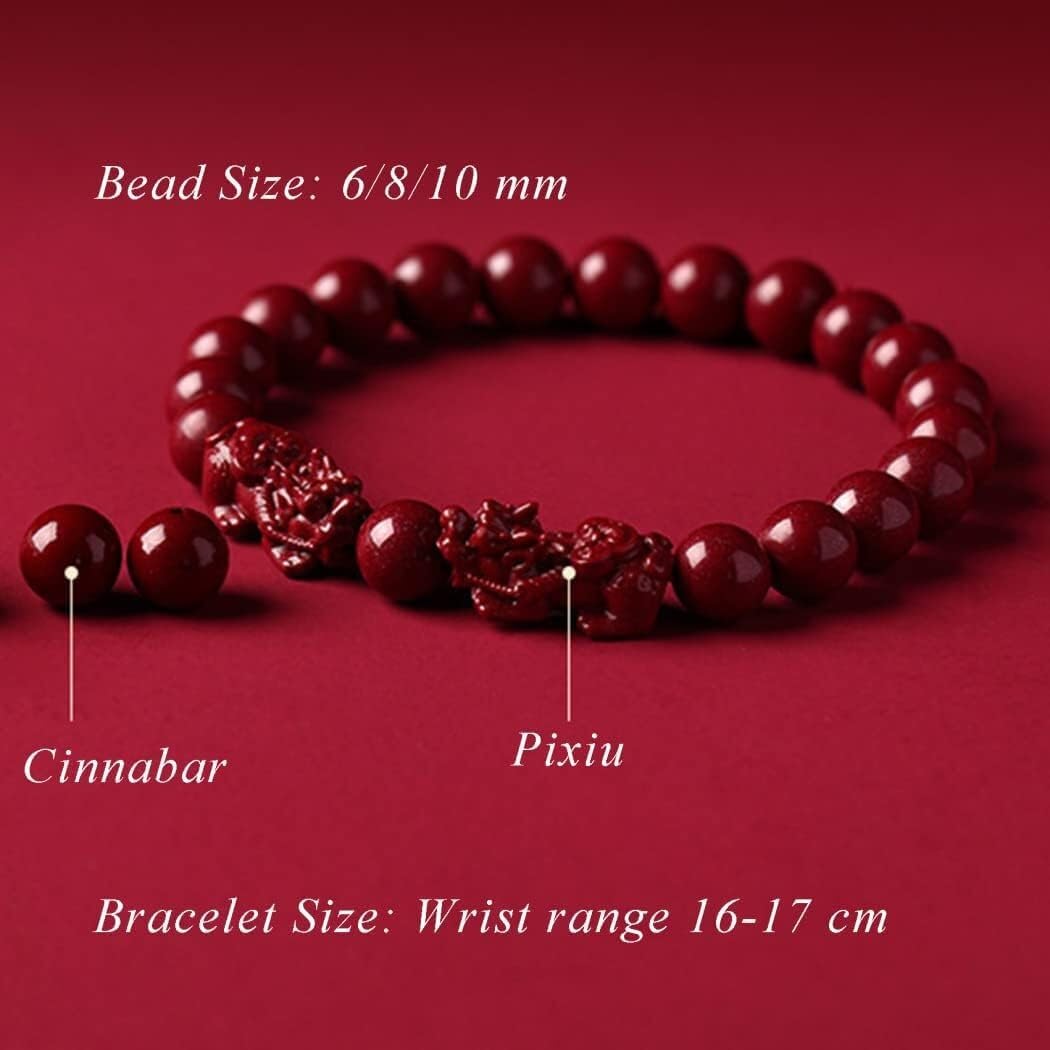 Abalorio de riqueza, pulsera Feng Shui, pulsera doble Pixiu, pulsera de piedra de cristal de cinabrio natural, pulsera de dragón Pi Yao, amuleto de buena suerte, pulsera de cuarzo de cristal de Chakra