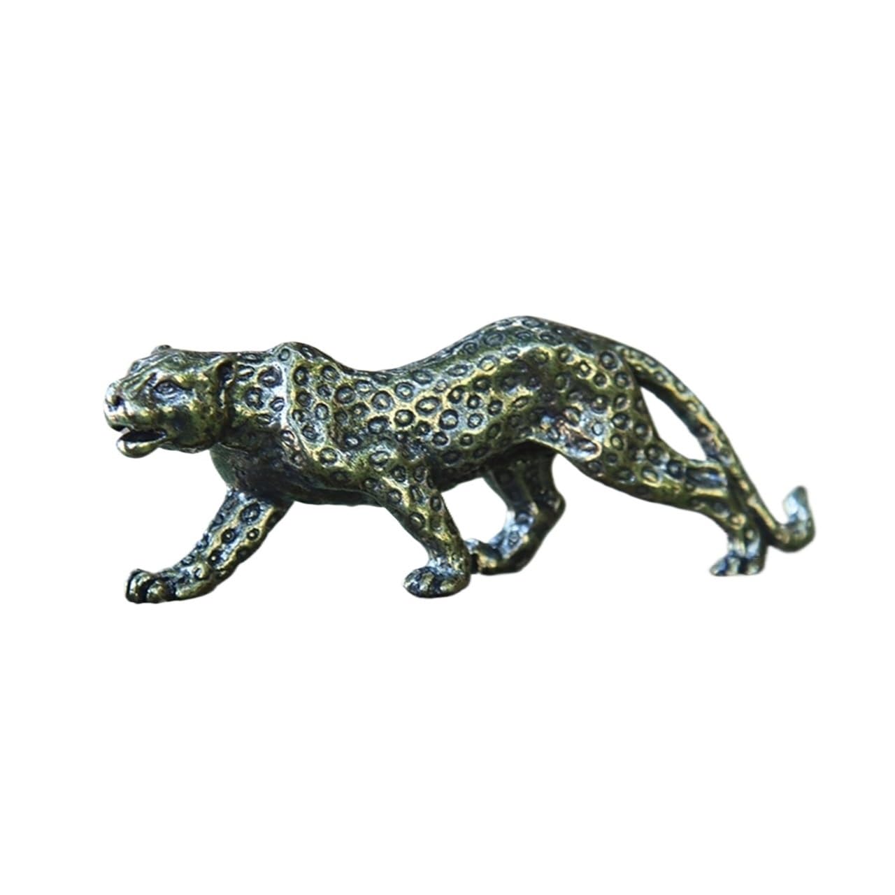Huolimxun Pure Copper Vintage Cheetah Figurine Study Pen Holder Miniature Crafts Decorative Desktop Ornaments(Cheetah 97g)