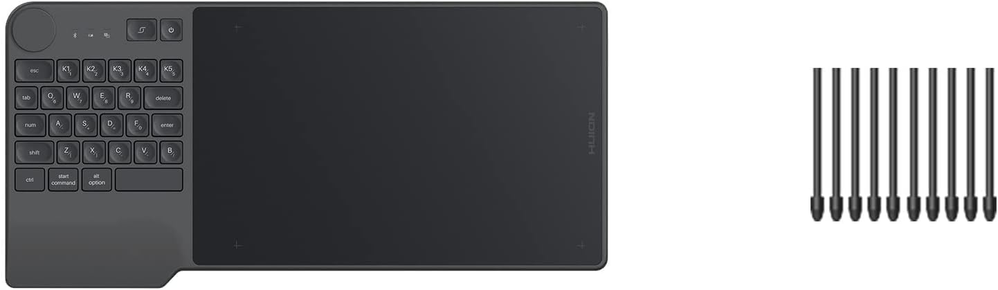 HUION Inspiroy Keydial KD200 Bluetooth 5.0 Wireless Graphics Drawing Tablet with Keyboard Dial 5 Customized Express Keys and 10 Pack Replacement Nibs PN05A for PW517