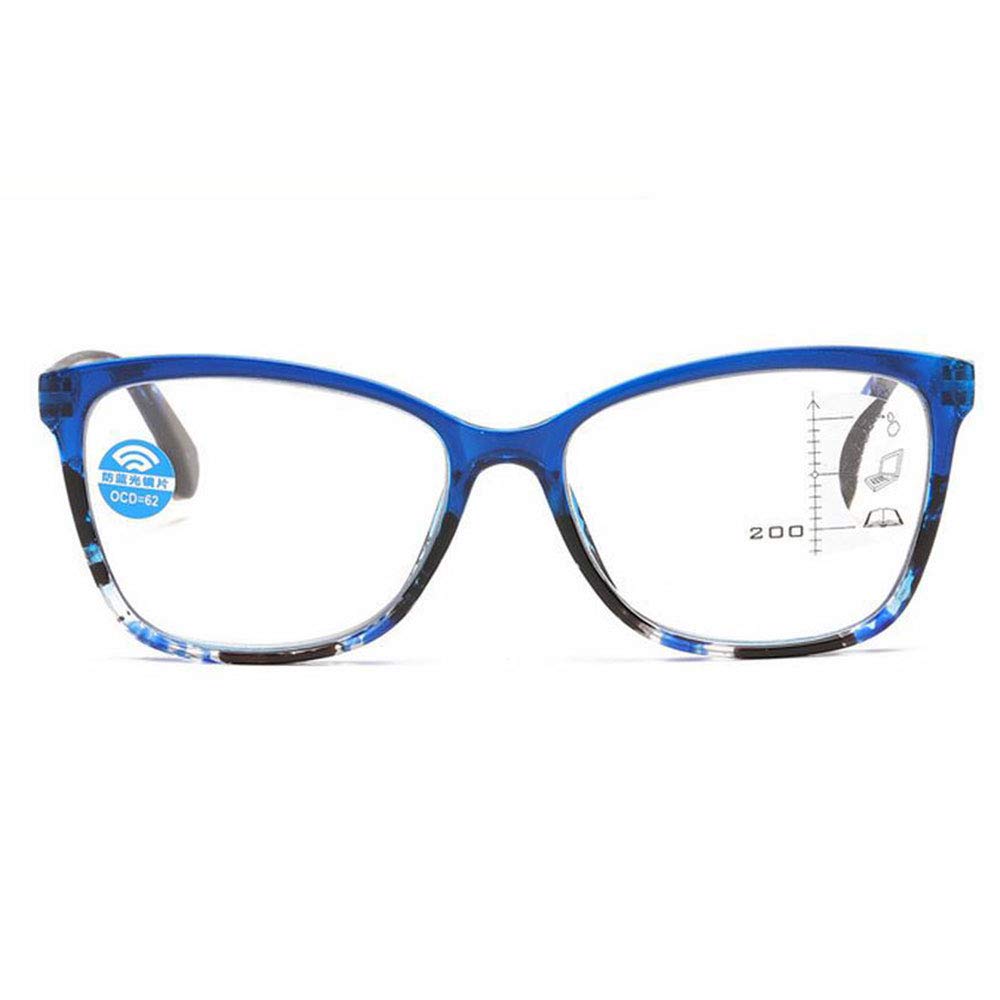 HZWL Reading Glasses For Both Near And Far Anti-blue Light Progressive Multi-focus Fashion Reading Glasses For Men And Women Blue- + 1.5