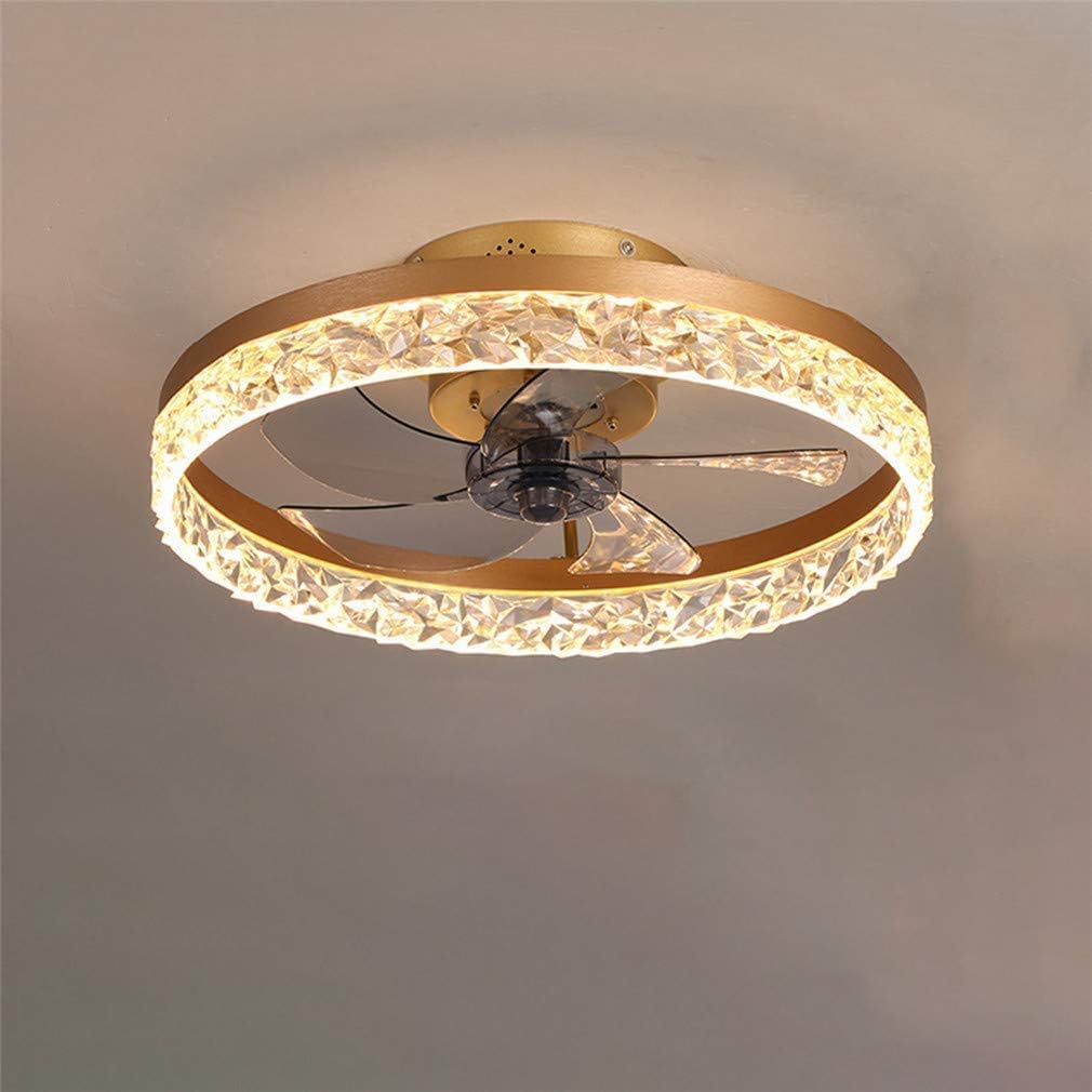 Plafonnier en cristal K9 avec télécommande à intensité variable, ultra fin 16,5 cm, ventilateur pour salon et chambre à coucher, ventilateur réversible, doré