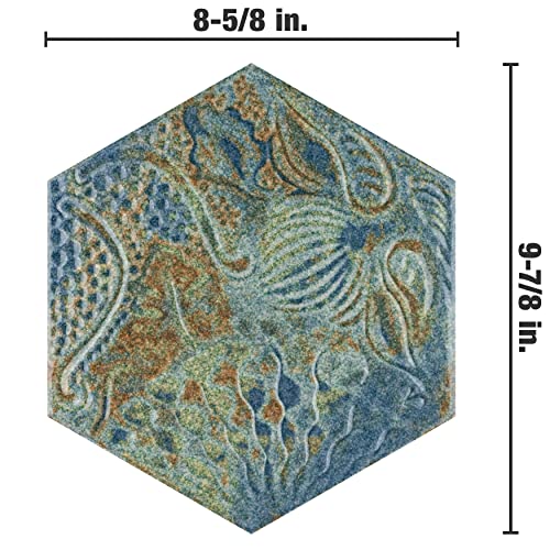 Somertile Gaudi React Hex Ocean 8-5/8" X 9-7/8" Porcelain Floor And Wall Tile #TOP4
