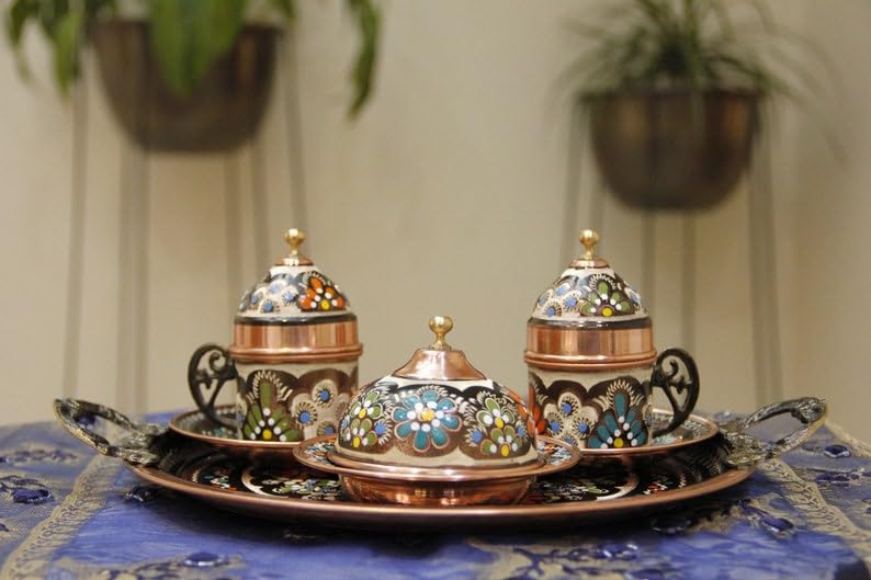 OHVVGN Turkish Coffee Set, Handmade Turkish Copper Coffee Set, Copper Coffee Set