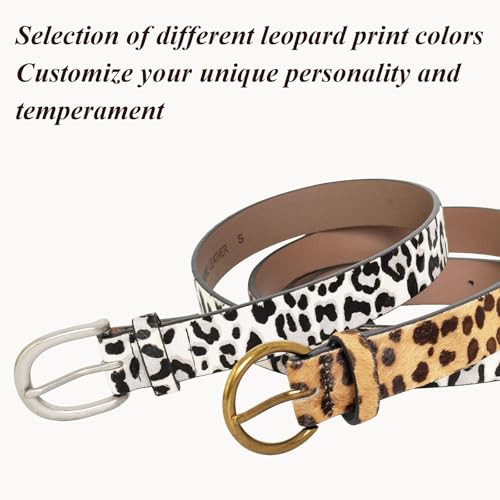 MJNUONE Leopard Print Belt for Women Retro Copper Half Round Buckle Animal Printed Black&Grey Belt for Casual or Formal4