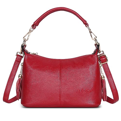 Borsa Donna Tracolla Piccola Borse a Mano pelle PU Elegante a Spalla Crossbody Bag con 2 Spalline per Shopping Lavoro Viaggio Rosso