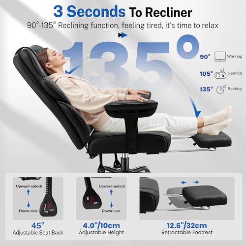 Image of FelixKing Big and Tall Office Chair 500lbs - Ergonomic Desk Chair with Footrest, Scratch-Resistant PU Leather Computer Chair, 4D Lumbar Support Gaming Chair, Comfy Reclining Swivel Work Chair, Black