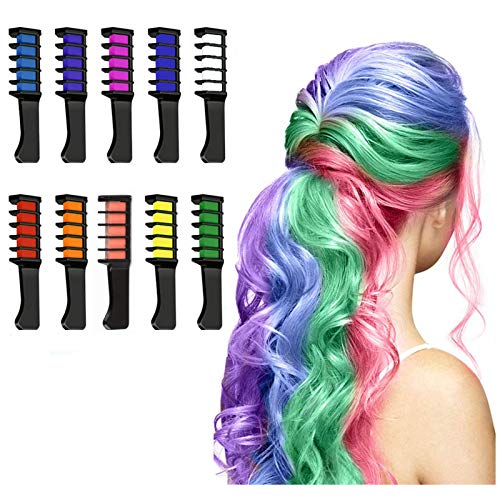 Everfiona 10-color Hair Chalk Comb Temporary Hair Dye for Adults Kids Washable Hair Chalk for Girls Mini Hair Chalk for Christmas Halloween Costume Cosplay Party