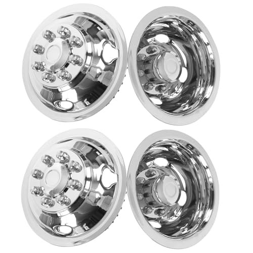 Image of 16 Wheel Simulators,8 Lug Stainless Steel RV Hubcaps,Polished Surface,Snap On Wheel Cover Compatible with1974-2000 GMC 3500, 1974-1998 Ford F350, 2008-2025 E350 /E450 Van, 1974-1999 Dodge Ram 3500