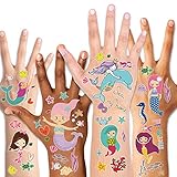 sirena decoracion fiesta cumpleaños regalos: clase de la escuela Premios de carnaval del tatuaje Popular éxito con los niños de todas las edades. Especialmente niñas y niños de 3 a 6 años. ¡Y puede ser usado brazos, caras, manos en cualquier lugar que desee un toque de glamour!