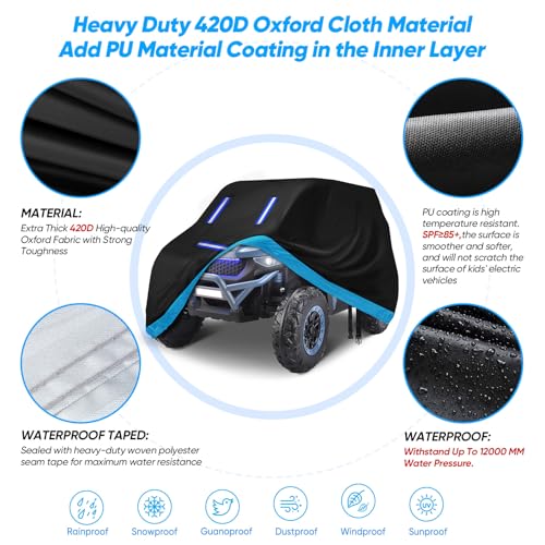 Image of Kids Ride On Car Cover, Waterproof 420D Toy Car Cover for Power Wheels Jeep | Heavy Duty Oxford with 3 Reflective Strips & Windproof Buckles,Universal Fit Toddler Electric Vehicle & 12V-36V Ride On Toys