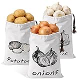XHNKEG 3 St&uuml;ck Kartoffelsack, 26x35CM Kartoffeln Zwiebeln Knoblauch Aufbewahren Kartoffelaufbewahrung aus Canvas Aufbewahrung K&uuml;che mit Kordelzug Gem&uuml;sebeutel