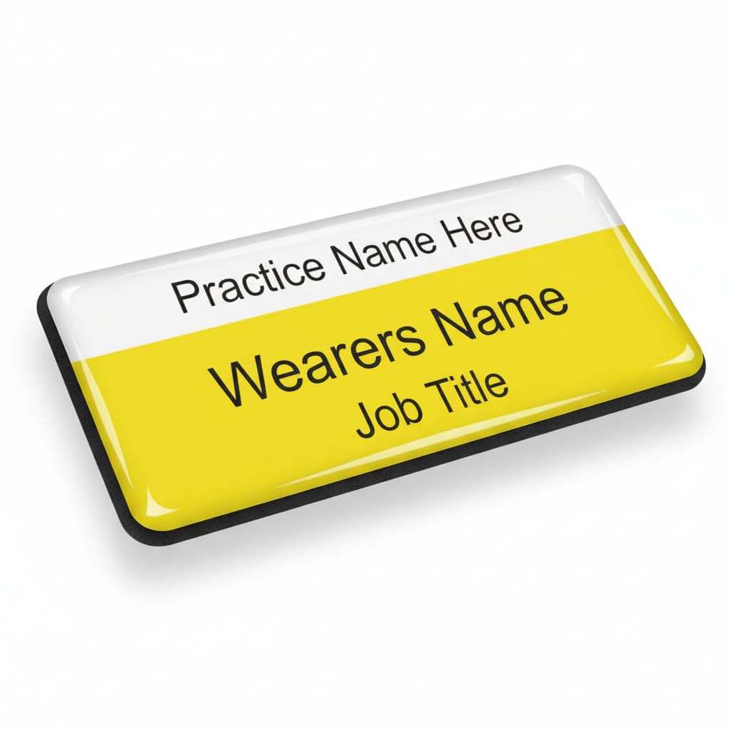 Badgemaster Simple Professional Practice Surgery Essential Yellow White Name Badge 76 x 32mm White/Black Material