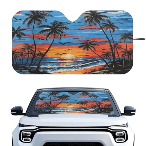 Image of Sunset Scenery Windshield Sun Shade for Car SUV Truck Foldable Front Window Sun Shade Visor Shield Cover Blocks UV Rays and Keeps Vehicle Cool - 66.53 x 34.44 inches