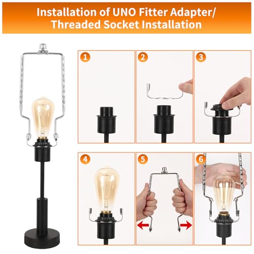 Image of Lamp Harp Kit,Adjustable Lamp Shade Holder, harp and finial for lamp,Lamp Shade Holder Fits 8 9 10 11 12 inch Shades, with Lamp Rod and E14 E26 E27 Light Base UNO Fitter Adapter Converter Finial Set