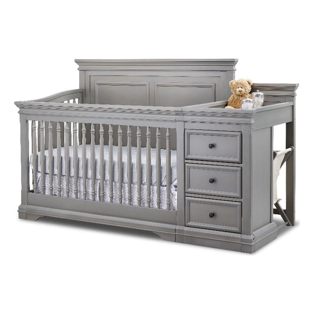 Pemberly Row Traditional Wood Crib & Changer in Weathered Gray