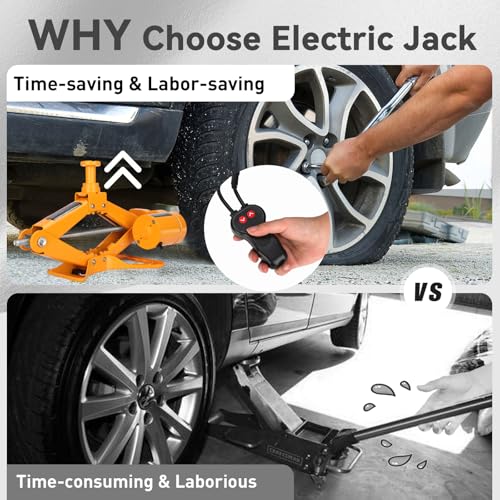 Image of ROGTZ Electric Scissor Car Jack Kit 2 Ton 12V Portable Auto Car Lift with 14.6 Inch Range for SUV Sedan Floor Jack for Tire Change Roadside Emergency
