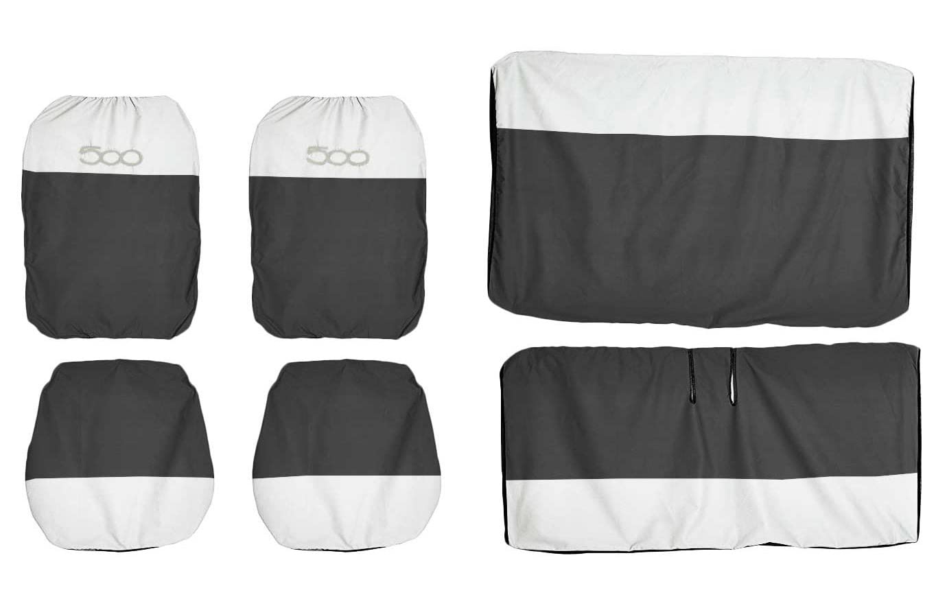 Lupex Shop Coprisedili auto compatibili con 500 Cinquecento, Bianco Grigio scuro centrale, Made in Italy, tessuto poliestere, set sedili completi anteriori e posteriori