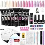 phoenixy Poly Nail Gel Kit, 8 Colours Poly Gel Nail Extension Kit Complete with 36W U V/LED Lamp, Manicure Gel Nail Kit with Base Coat and Top Coat Nail Art Gifts for Beginners