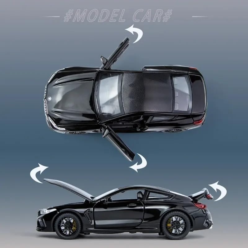 Image of WORSHIPER 1:32 B-M-W M8 Scale Alloy Diecast Sports Car Model with Sound & Light, Openable Doors & Hood, Pull Back Toy Car for Kids Boys, Collectible Mini Car Gift (1:32 B-M-W M8 - Multicolor)