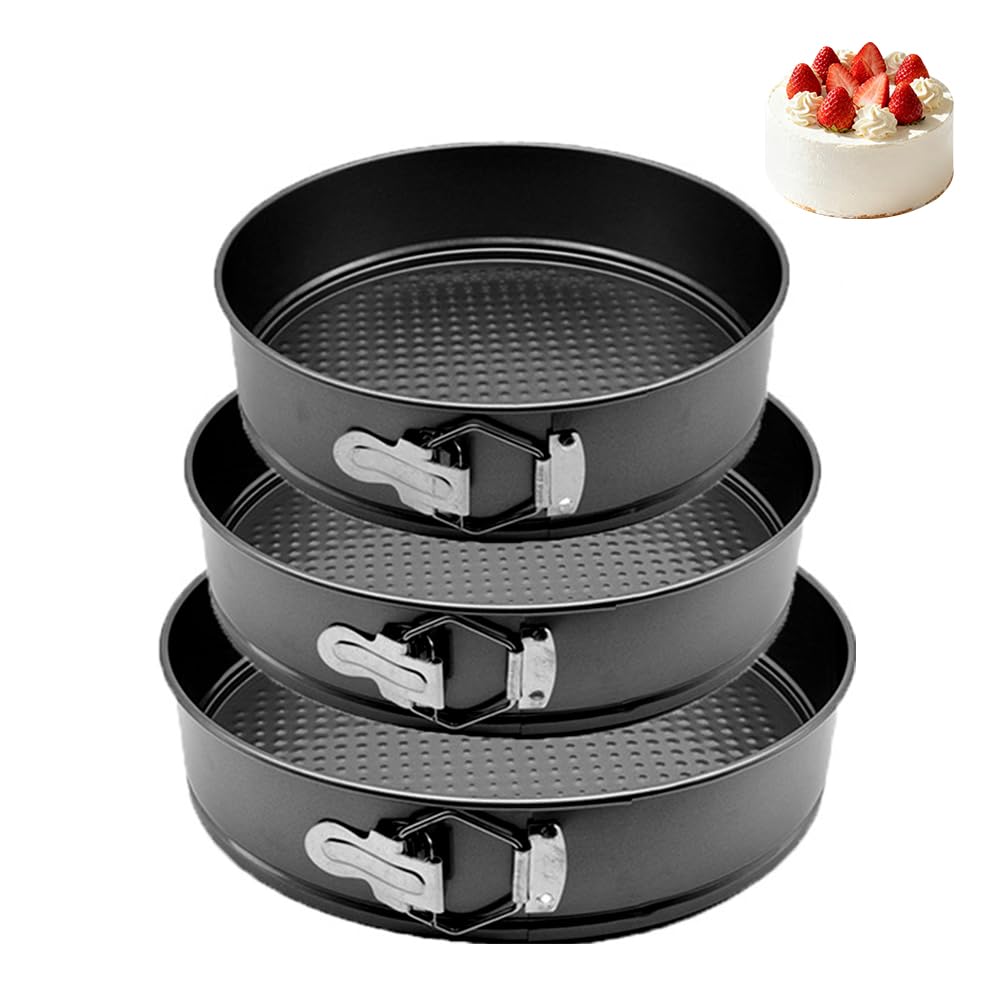 Lot de 3 moules à charnière ronds 24/26/28 cm - Avec revêtement antiadhésif - Pour moule à gâteau, moule à gâteau