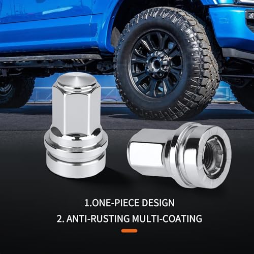 Image of F250 Lug Nuts, 32 Pcs M14x1.5 One-Piece Design Chrome Lug Nuts for 2017-2026 Ford F250 F350 Super Duty, HCPZ-1012-B HCPZ-1012-A