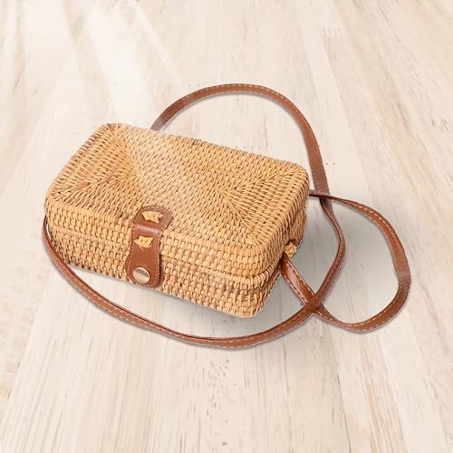 Handwoven Round Rattan Purse Crossbody – Straw Basket Wicker Bag for Women – Circle Summer Handbag4