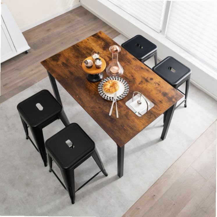 Image of Black 24 Inch Tolix Style Stackable Bar Stool Set 4-Piece Powder-Coated Metal Chairs 330lb Non-Slip X-Frame