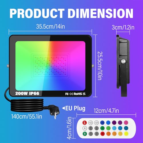 Projecteur LED d'extérieur 200W RVB connecté IP66 pour jardin - 2