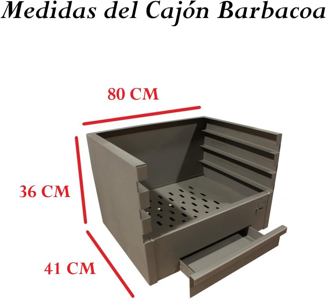 Barbacoa, Cajón Barbacoa Rectangular con parilla a 3 alturas, barbacoa de leña y carbón (80x41x36CM)