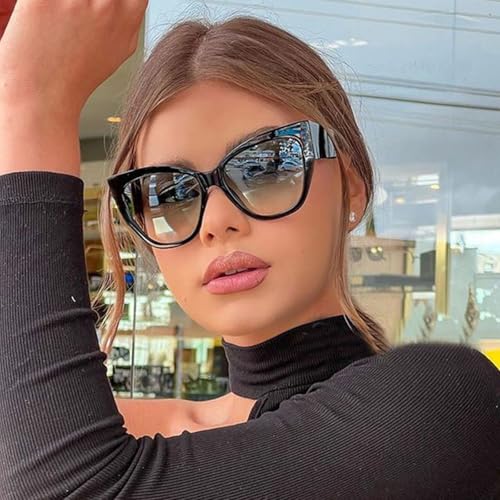 Oversized Cat Eye Sunglasses for Women Fashion Big Cateye Frame Sunnies Trendy UV400 Black Shades3