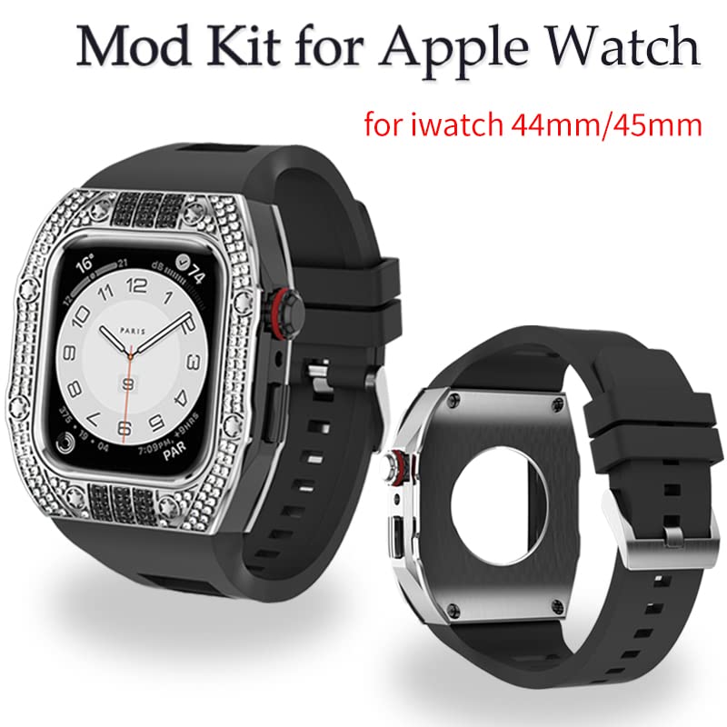 Kit Mod Apple Watch 45mm avec Bracelet et Cadre en Acier