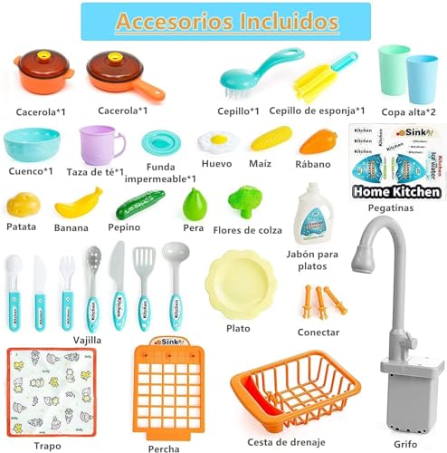 Image of Kitchen Toy for Kids, Kitchen Sink Set with Faucet, Kitchen Toys with Pot and Pan, Imagination Play Kitchen, Toy Kitchen Set, Christmas Gift for Kids 3+ Years