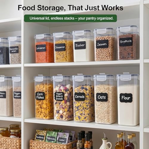 Vorratsdosen mit Deckel Luftdicht Groß 4L Set of 4, BPA frei, Aufbewahrungsbox Küche, Mottensichere Küchen Organizer Mehl Spaghetti Cornflakes Müsli Aufbewahrung, Vorratsbehälter mit Etiketten 5