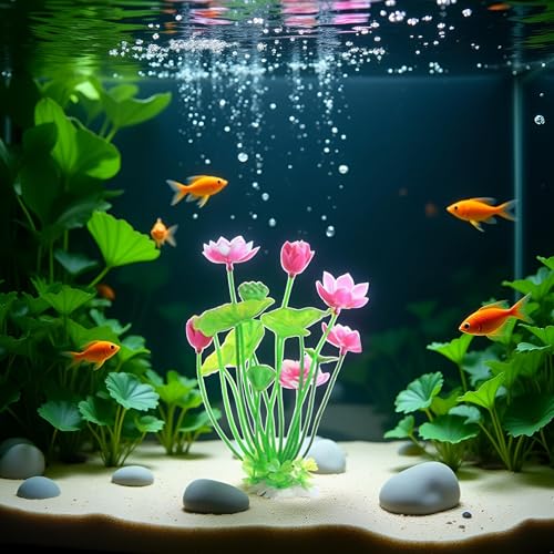 Image of Pink Artificial Water Plants, Artificial Lotus Fish Tank Ornament Aquarium Aquatics Grass Flower Simulation Wedding Favors Plastic Plastic Plants for Party Fish and Aquatic Pets Aquarium Decor
