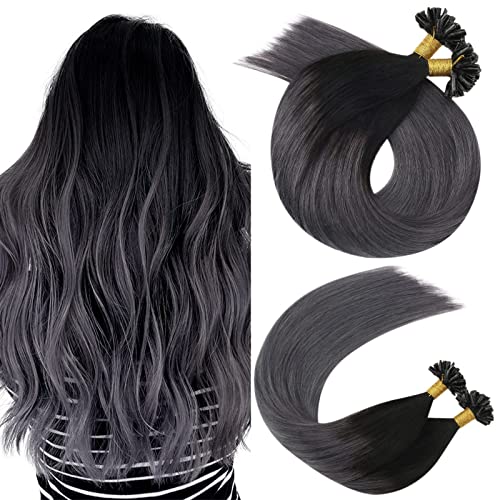 Ugeat U Tip Fusion Hair Extensions Human Hair 18 Inch Natural Black Ombre Silver Real Human Hair Extensions U Tip 50 Grams Keratin Tip Hair Extensions Human Hair