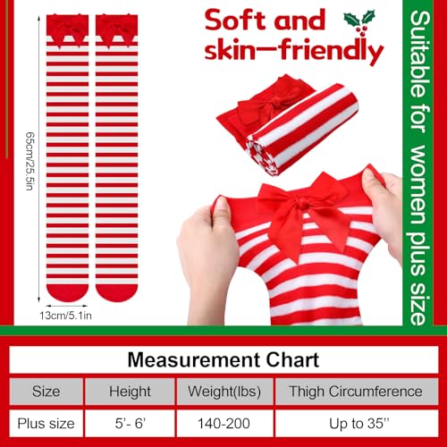 4 Pair Women Plus Size Christmas Striped Socks Over Knee High Socks Thigh High Stockings for Christmas4