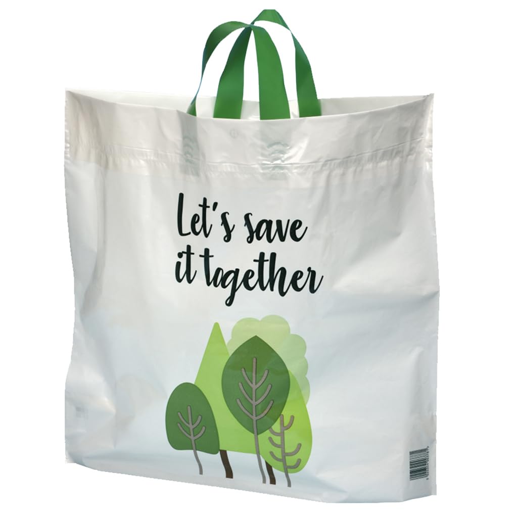 Strong 'Bag for Life' Large Flexi-loop Handle Carriers | 90% Recycled UK Plastic (10 Bags)