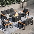 Aoxun Aluminum Outdoor Patio Furniture Set, Outdoor Sectional with Coffee Table, Patio Conversation Sets with Upgraded Armrests and Cushions (7 Seats/F, Dark Grey)