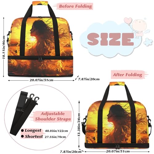 Large Weekender Overnight Bags Woman Ocean Sunset Travel Duffel Bag for Women Men Gym Bag With Shoe Compartment Foldie Travel Tote Bag Carry On Personal Item Bag for Travel Gym Sports2