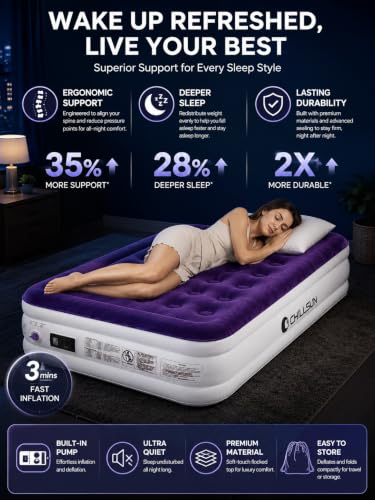 Image of CHILLSUN Twin Air Mattress with Built in Pump, 18 inch Leak-Proof Blow up Mattress, Inflatable Mattress for Guest Home Portable, Camping Travel Air Bed, 2 Mins Quick Self-Inflation Colchon Inflable
