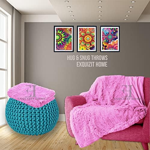 EXQUIZIT HOME Luxury Hug and Snug Cuddles Fluffy Faux Fur Sherpa Teddy Fleece Reversible Throw Sofa Bed Super Soft Warm and Cosy Blanket Throw Denim Blue 150cm x 200cm Approximate