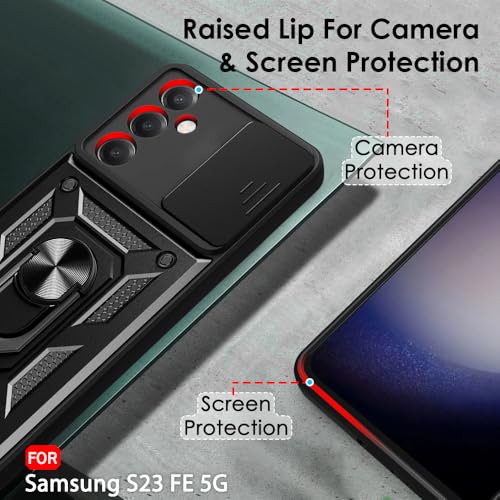 Image of TheGiftKart Tough Armor Bumper Back Cover Case for Samsung Galaxy S23 FE 5G | Sliding Camera Cover, Kickstand & Ring Holder | 360 Protection Back Cover for Samsung Galaxy S23 FE 5G (PC & TPU, Black)