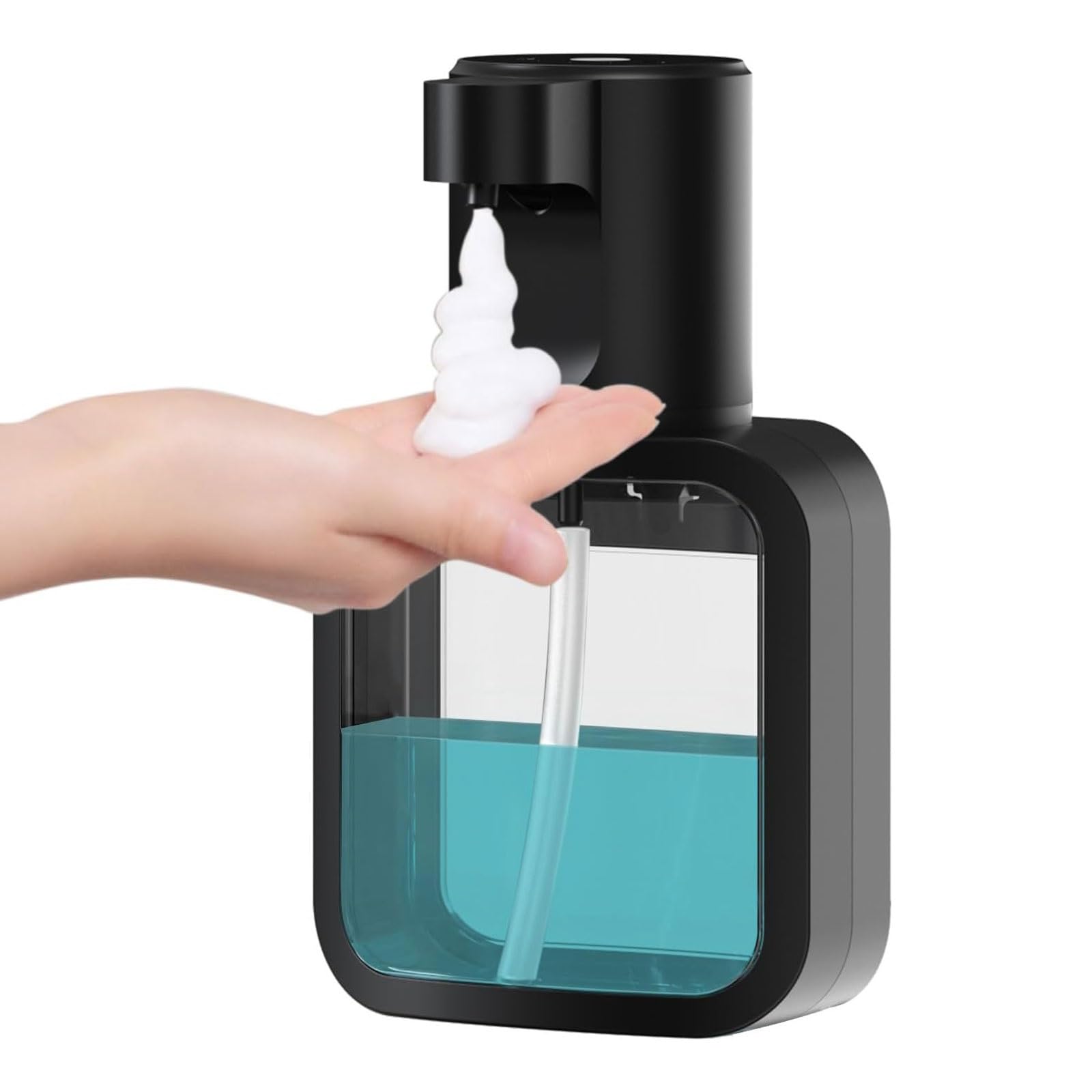 dispenser per sapone Distributore automatico di sapone con sensore, distributore di sapone for le mani senza contatto con 3 livelli regolabili for cucine, bagni e uffici grande(Svart,Foam)