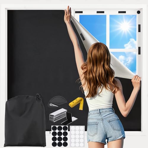 Aukimo Fenster Verdunkelung, verdunkelungsrollo ohne Bohren, Tragbare dachfenster verdunklungsstoff Verdunkelungsfolie, Sonnenschutz Dachfenster Verdunklung Abnehmbar für Urlaub Fenster (250x145cm)