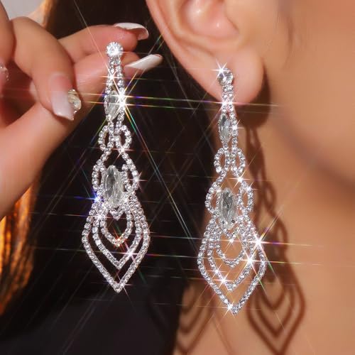 Bridal Wedding Earings Rhinestones Silver Sexy Earrings for Women Rhinestone Earrings Sparkly Long Dangle Earrings Dangle Tassels Statement Earrings for Women3