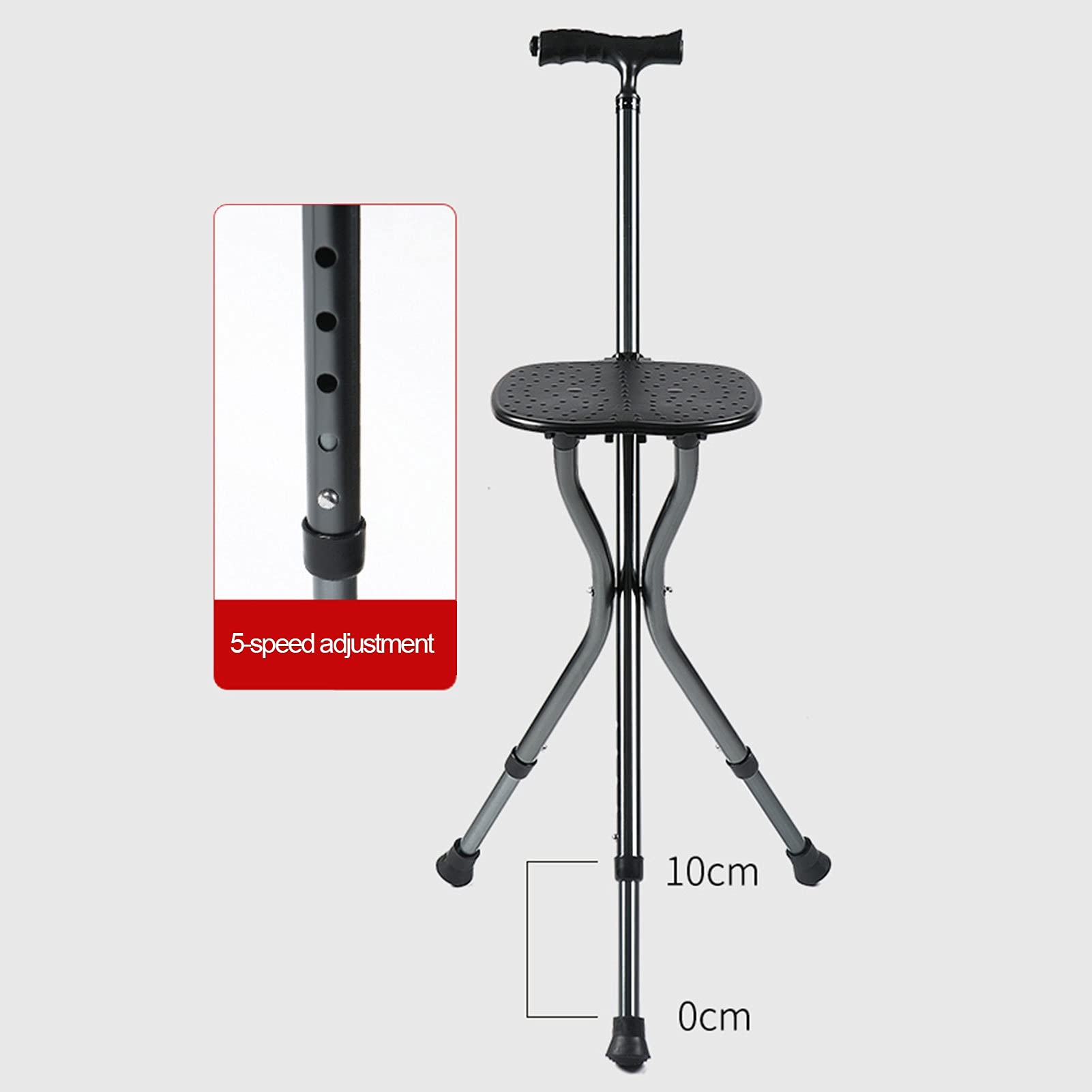 Trípode de aluminio caminando con asiento de silla, luces led ajustables para caminar bastón, bastones plegables para hombres / mujeres, asas cómodas y bastones de base antideslizante ( Color : Red )