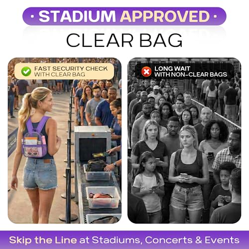 Image of Oraben Clear Backpack for Stadium Events Stadium Backpack 12x6x12 Clear Bag | 0.4mm Thick PVC, Durable Material,2 Side Pockets,Great for Park, Festivals, Sporting Events and Daily Use