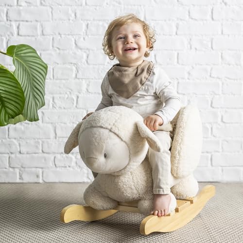 Nattou Schaukeltier aus weichem Teddy-Stoff, Schaukeltier Schaf, Inkl. Sicherheitsgurt, Fröhliches Hin- und Herschaukeln, Ca. 60 cm… – Ansicht 2