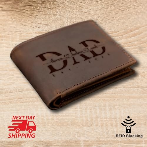 Custom Wallet For Dad With Kids Names, Valentine's Day Gift, Customized Laser Engraved Genuine Leather For Fathers Day Gift, Wedding Anniversary Leather Wallet For Husband Dad, Custom Father's Day Wallet Gift2