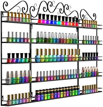 LASIEYO 5 Tier Nail Polish Racks, Nail Polish Racks for the Wall, Nail Polish Wall Rack Nail Polish Bottles | Essential Oil Storage Display Nail Polish Rack (170-200 Bottles - Black)